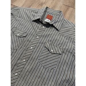 Mens Vintage Size XL Light Blue / Grey Rodeo Strip Pearl Snap Rancher Shirt